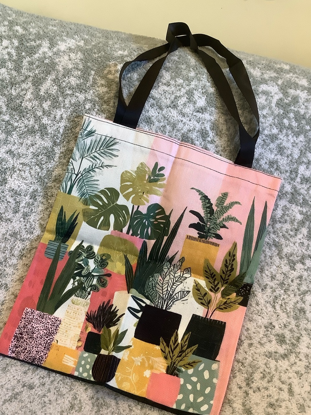 Tropical Potted Plants Canvas Tote Bag in Pink and Green NWT 13.50x15.75” - Picture 2 of 14